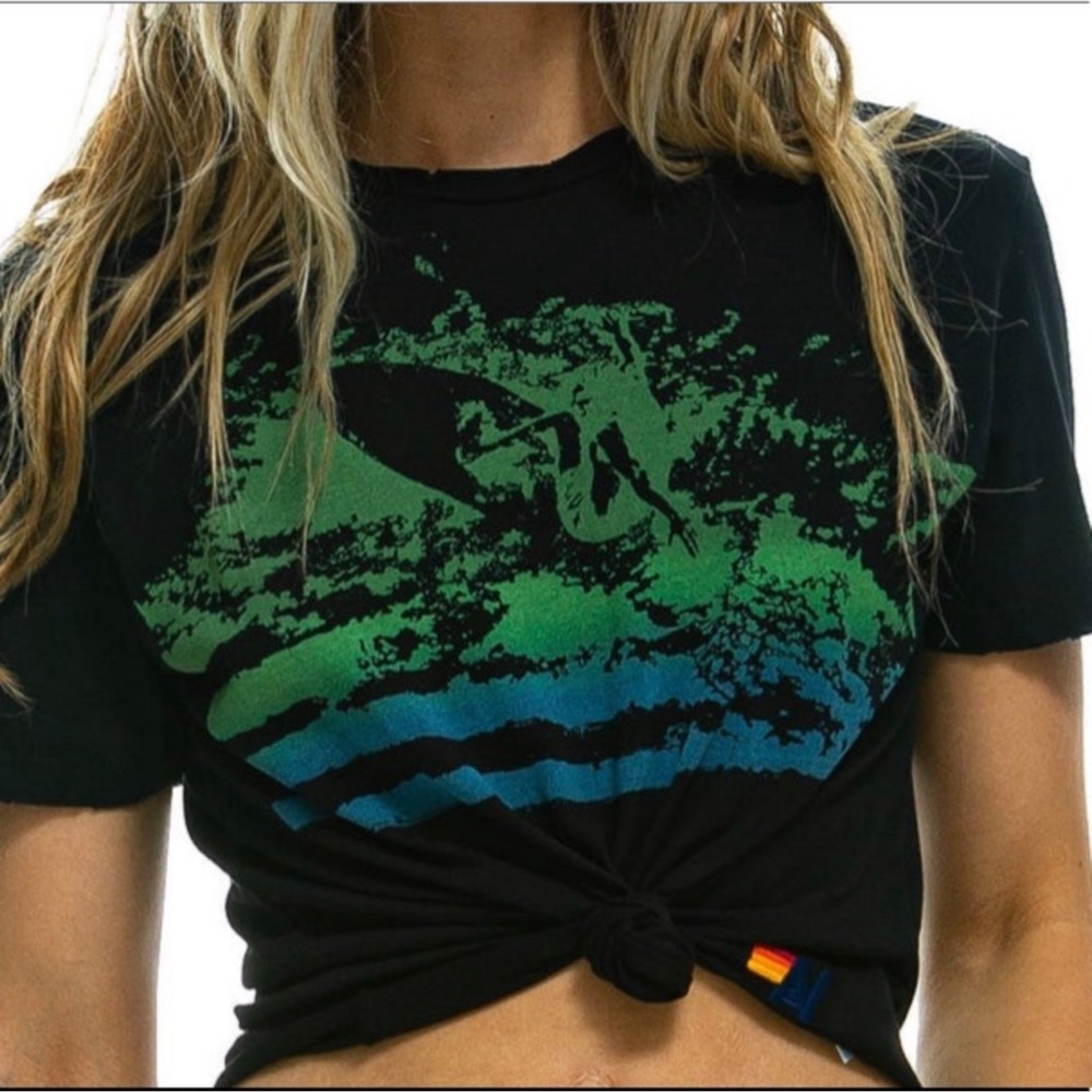 Aviator Nation surfer splash boyfriend crop tee shirt